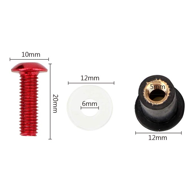 Coolboyer 10PCS M5x15mm Universal Motorcycle Windscreen Windshield CNC Bolts Screws Nut Fastener for Honda Suzuki Yamaha Kawasaki (Red) - Image 2